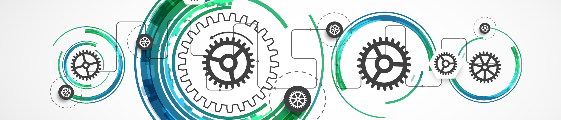 Solutions hero image of interconnected gears